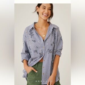 Anthropologie Floral Embroidered Buttondown